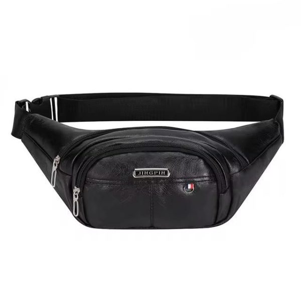 Waistbag pria kulit import Waterproof tahan air tali bisa di perpanjang - Hitam